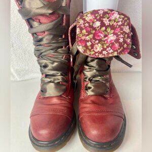 Dr Martens Triumph Size US 6 EU 37 Boots Red Leather Floral Lining Grunge Goth